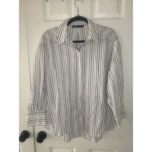 Zara Womens Pinstripe Cotton Collar‎ Button Down Size Small